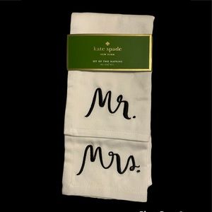 Kate Spade MR & MRS 2 Napkin Set 20" x 20" Embroidered White Cotton Wedding Gift